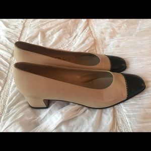 Ferragamo Tan and Black Heels
